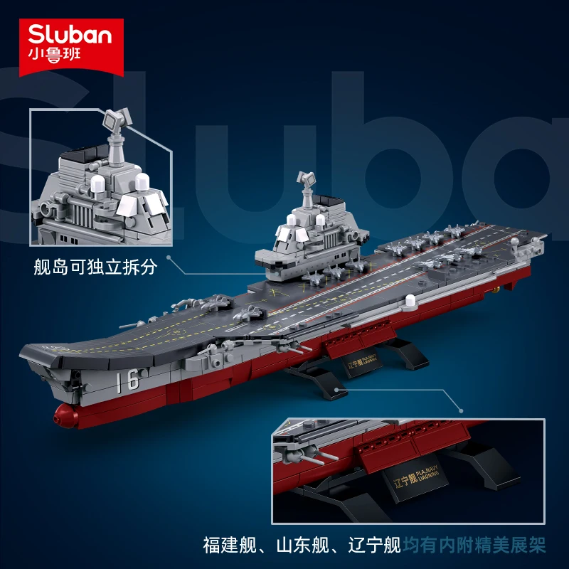 SLUBAN Modern Military Aircraft Carrier Plane Battleship Boat 1:700 Collections Model DIY Building Blocks Bricks Kids Toys Gifts