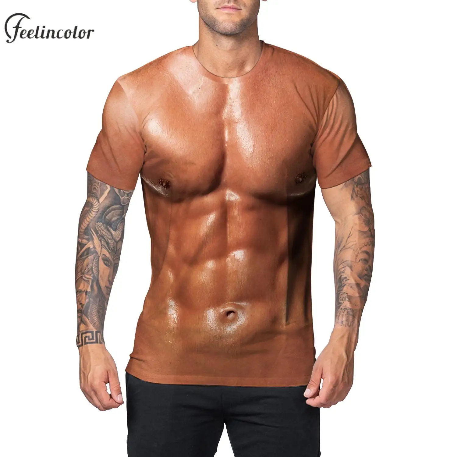 

Men Muscle Pattern T-Shirt 8 Pack Abs Print Summer Top Dropped Shoulder Fashion T-Shirt Funny Holiday Party Clothes Holiday Gift