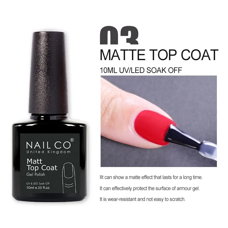 NAILCO 10 مللي ماتي أعلى هلام مسمار البولندية نقع قبالة مات معطف فوقي أعلى UV هلام التمهيدي قاعدة مسمار الفن مانيكير مات الورنيش الشفاف
