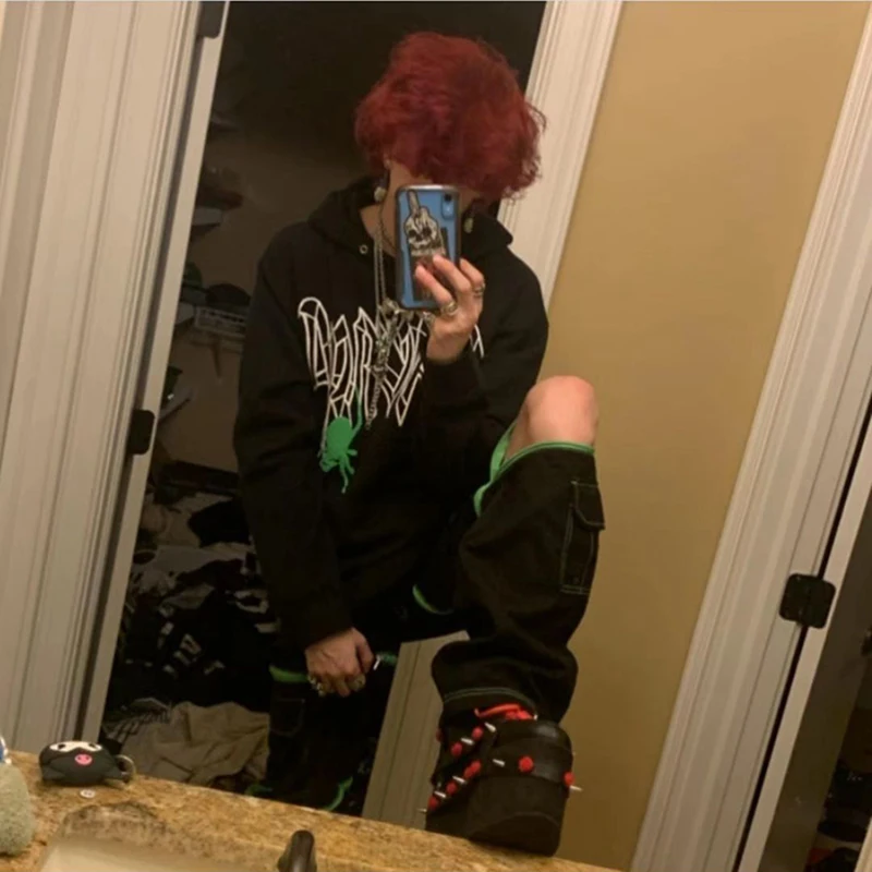 

een Spider Hoodie Men's Autumn Winter Fce Streetwear FOG Brand Loose Fit Overhead Sle Hat Sweatirt