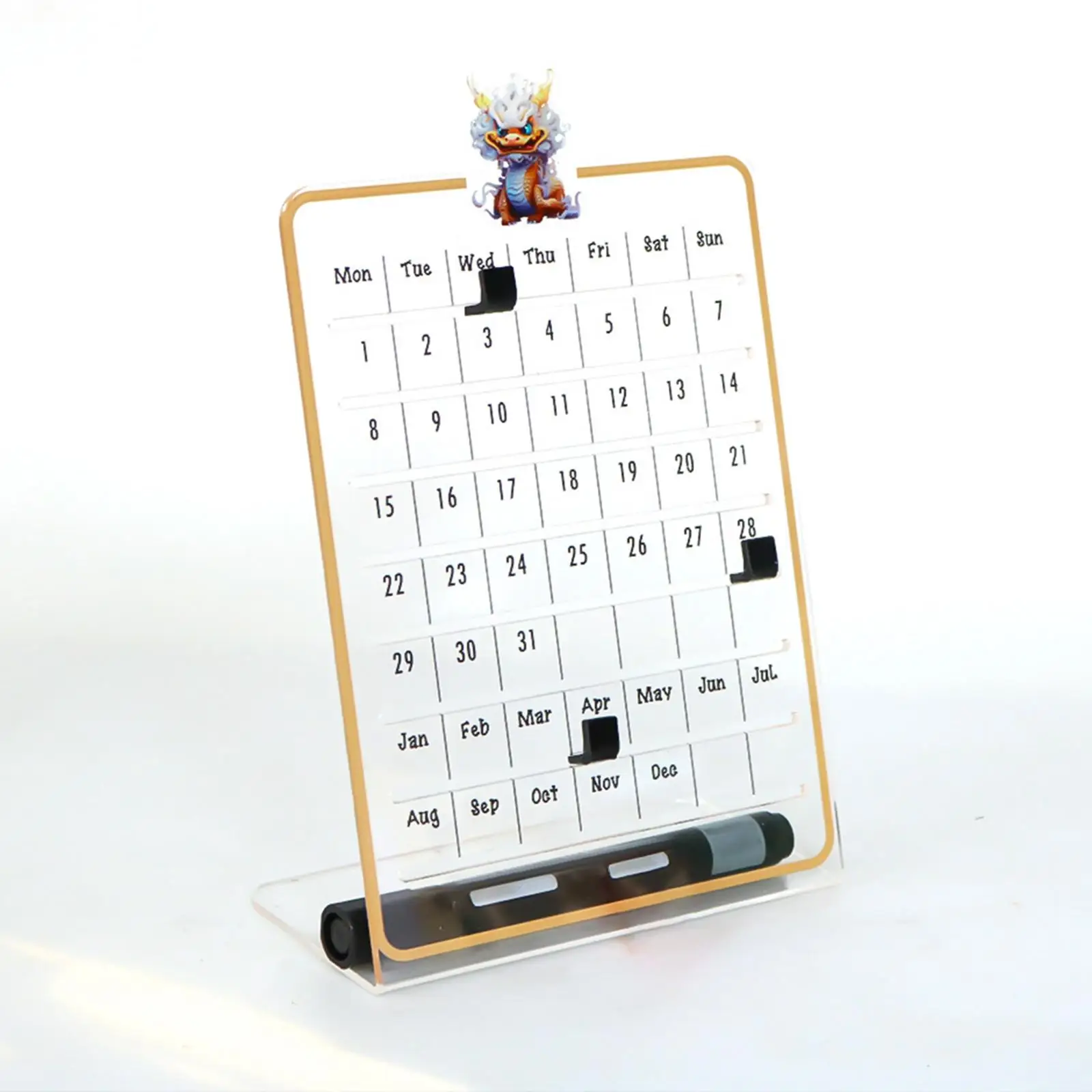 Clear Acrylic Perpetual Calendar Desk Standing Monthly Planner with Pen Holder for Home Office Decor