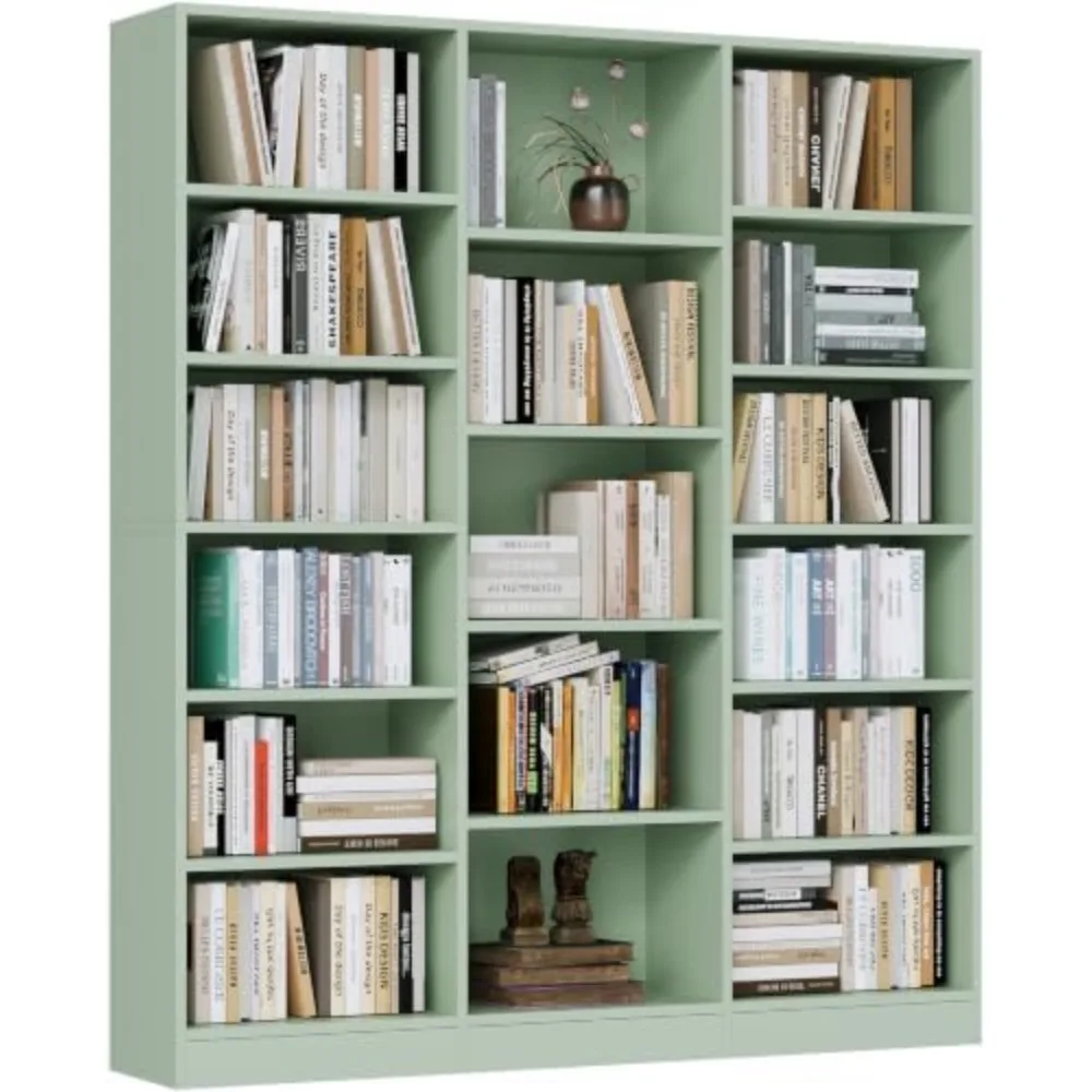 Triple Wide Bookshelf, Large 6 Tier Bookcase with 17 Shelves, Green | 74'' Tall, Triple Wide Design, Spacious Open