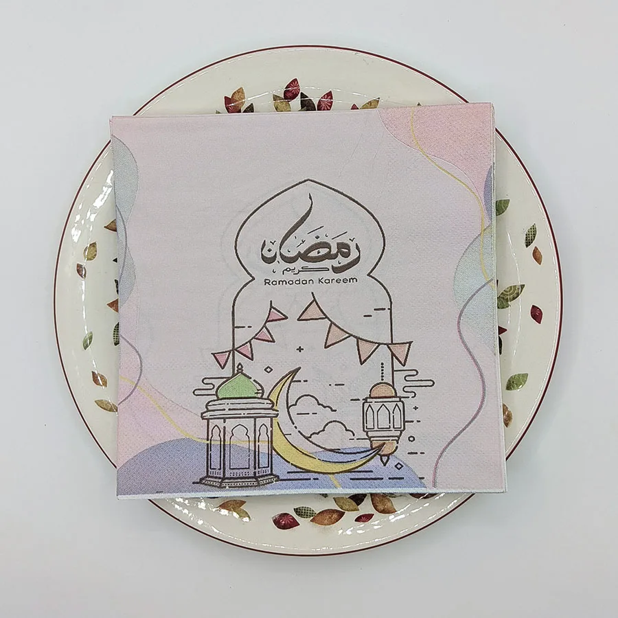 10/20 قطعة 33 سنتيمتر 2 طبقة رمضان تحت عنوان المناديل الملونة ، لب الخشب الأصلي ، المفارش الورقية الزخرفية الوردي ، DIY Decoupage ورقة