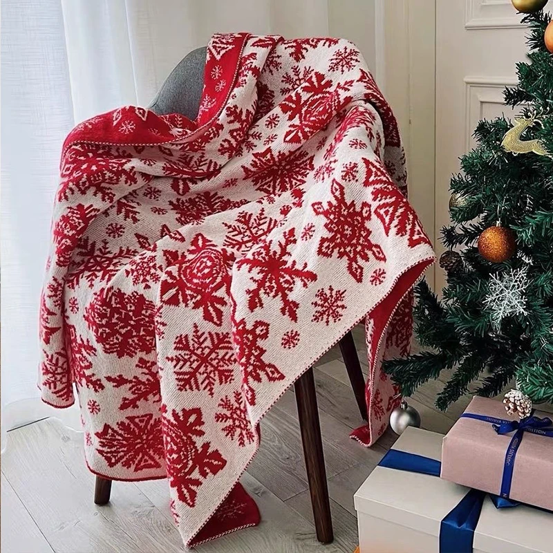 130x170cm Knitted Snow Blanket Living Room Decorative Blanket Thickened Sofa Blanket Warm Cover Blanket For Winter