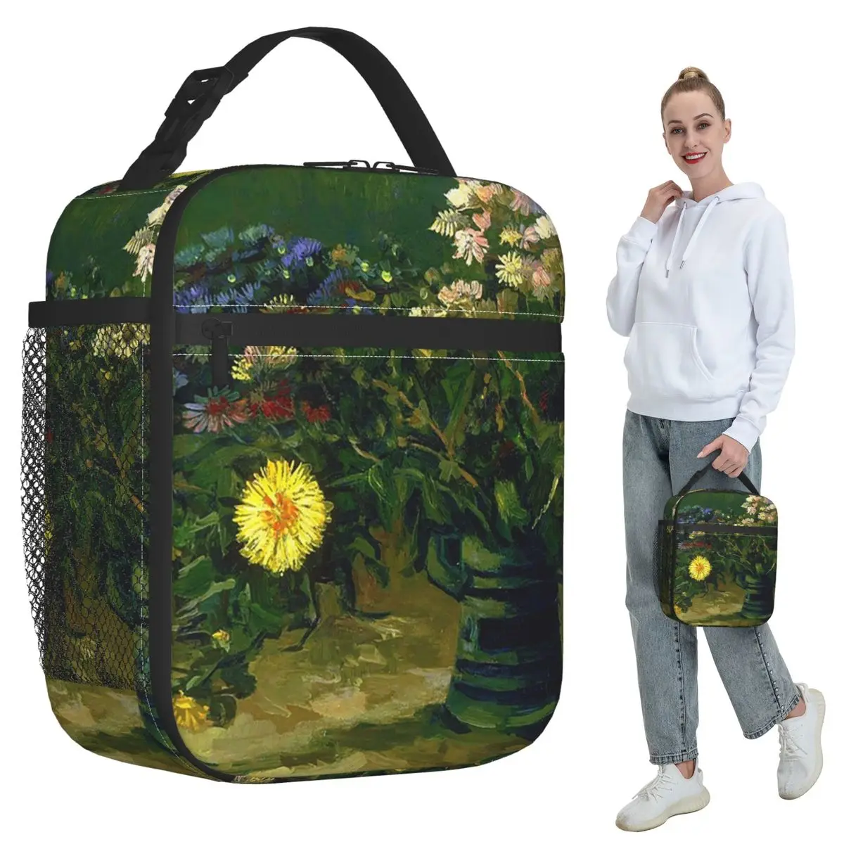 Ölgemälde, grüne Vase, florale, isolierte Lunchtasche für Damen, Büro-Kühltasche, Thermo-Lebensmittelbox, tragbare Lunchboxen, Behälter