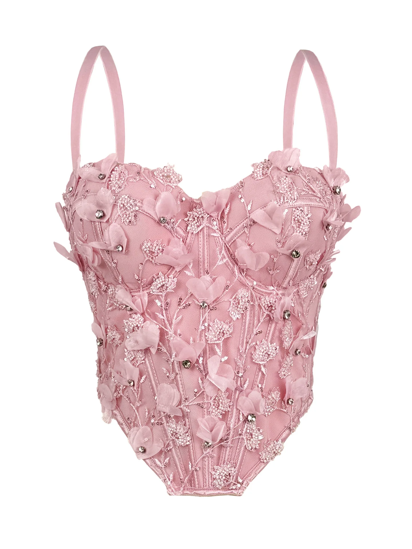 Sexy Three-dimensional Flower-shaped Sparkling Diamond Embroidery Design Tanks Top Y2K Party Stage Evening Corset Women Clothing