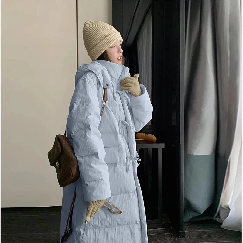 Winter Jacket Womens Fashion Solid Down Cotton-Padded Coat Horn Button Long Paraks Female Thicken Warm Hooded Outwear