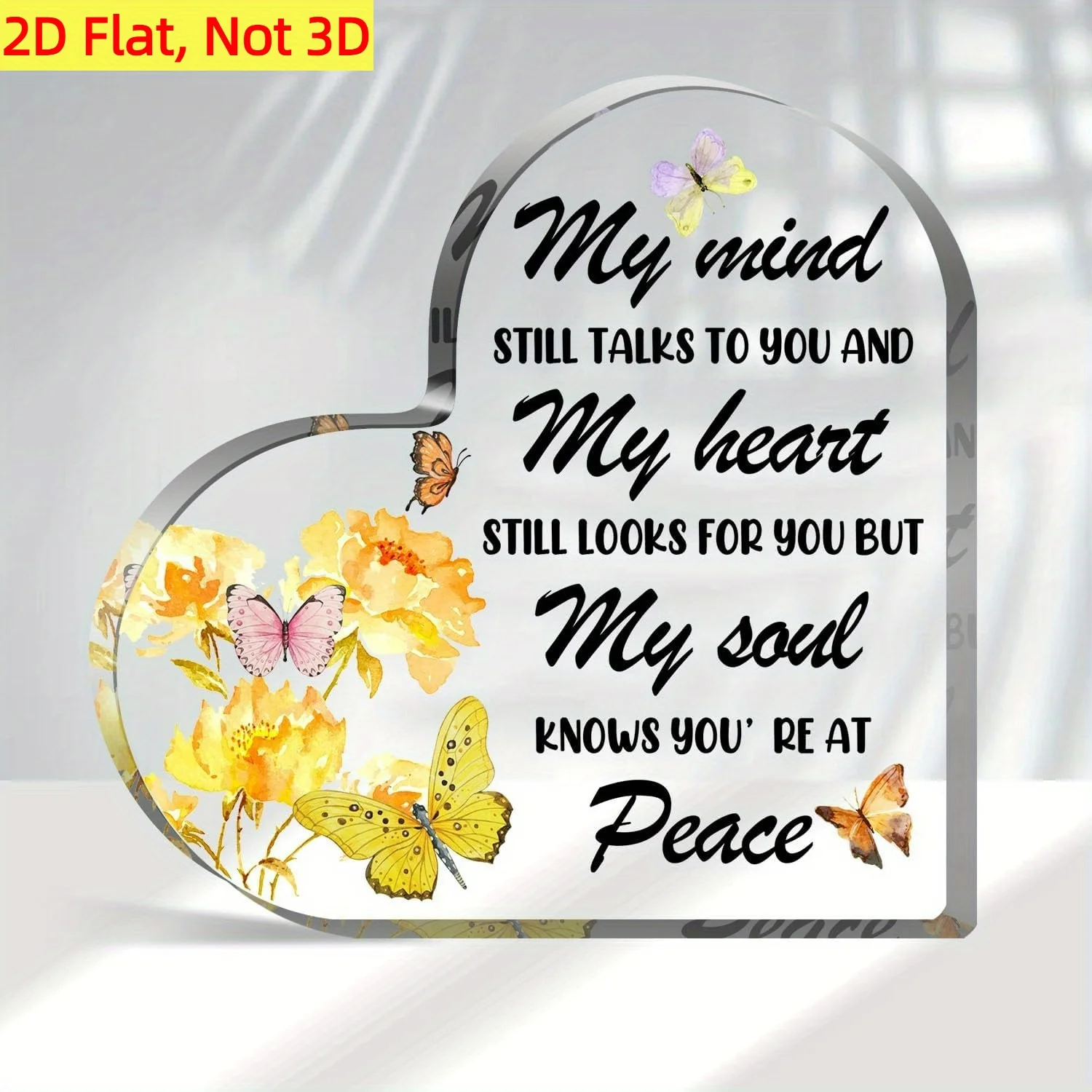 CIFBUY Acrylic Heart Memorial Butterfly Decor, Engravable Name Date Yellow Flower Wall Art, Sympathy Condolence Gift for Loved O