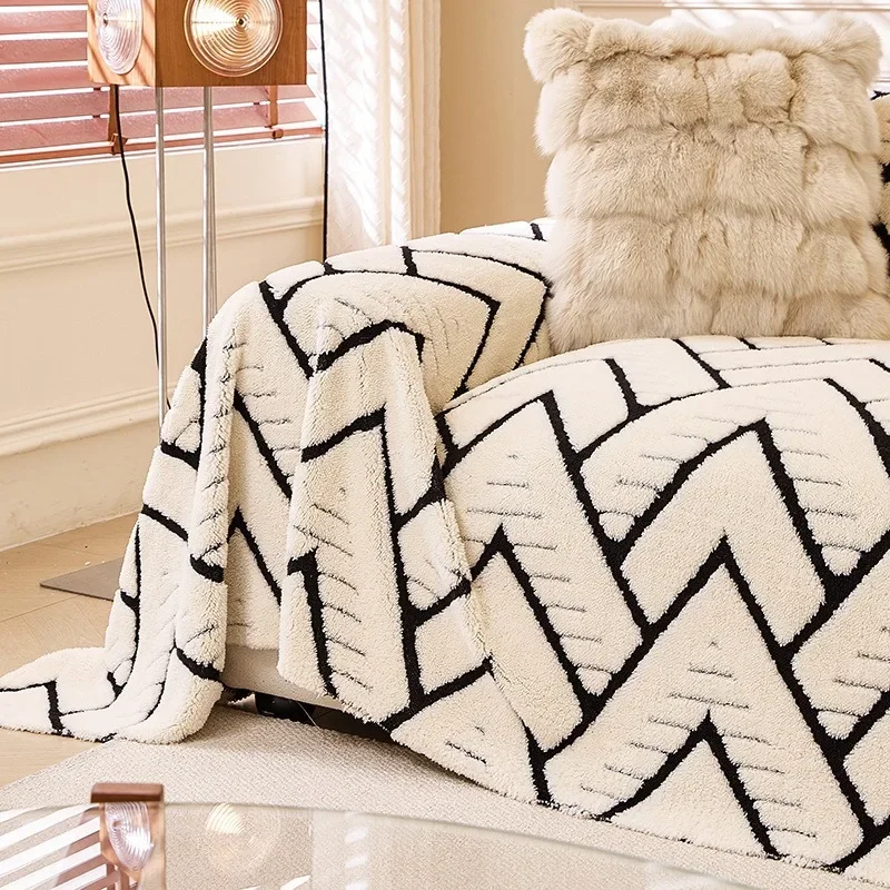 Chenille Striped Sofa Cover, Minimalist Neutral, All-Season, Fringe Trim, Machine Washable Couch Protector for Living Decor