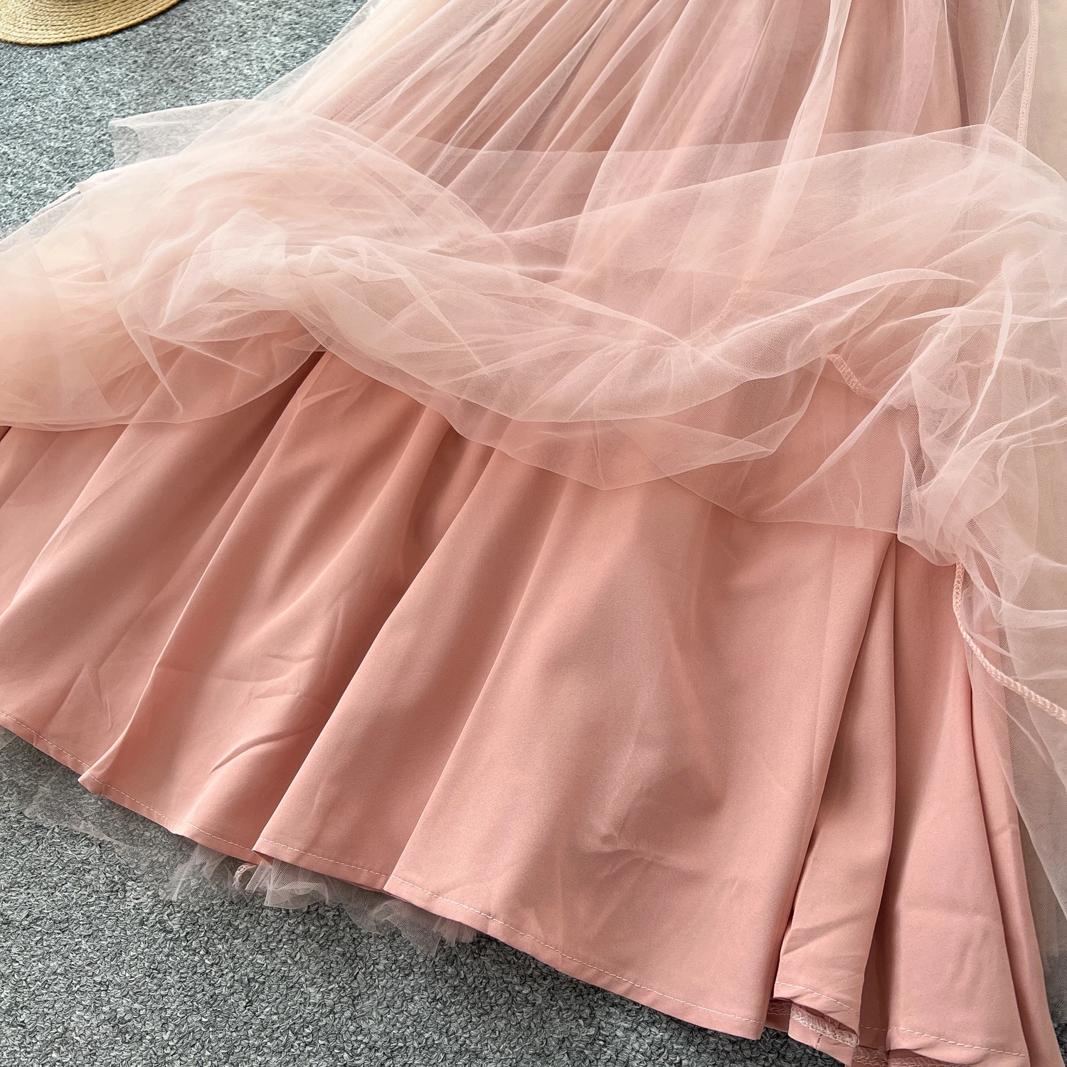 シックなヴィンテージノースリーブメッシュエレガントな妖精韓国ファッション自由奔放に生きるサンドレス女性服ロングドレス