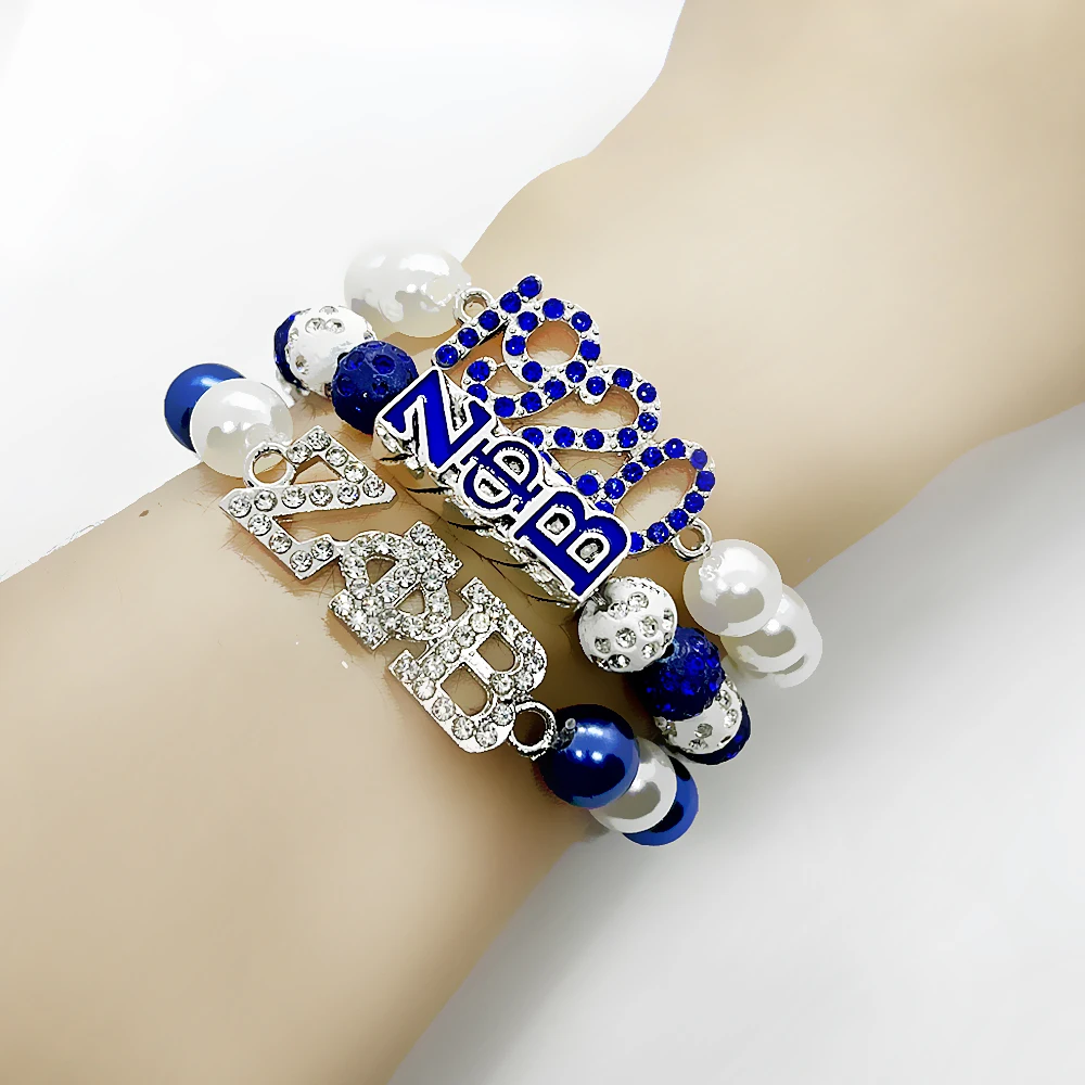 Fashion Black Women sorority society ZETA PHI BETA Rhinestone metal 1920 letter charm Bracelet