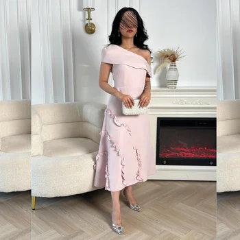 Jiayigong 맞춤형 드레이프 구김 저지, 칵테일 파티, A라인 오프 숄더, 맞춤형 가운, 미디 드레스, 사우디 아라비