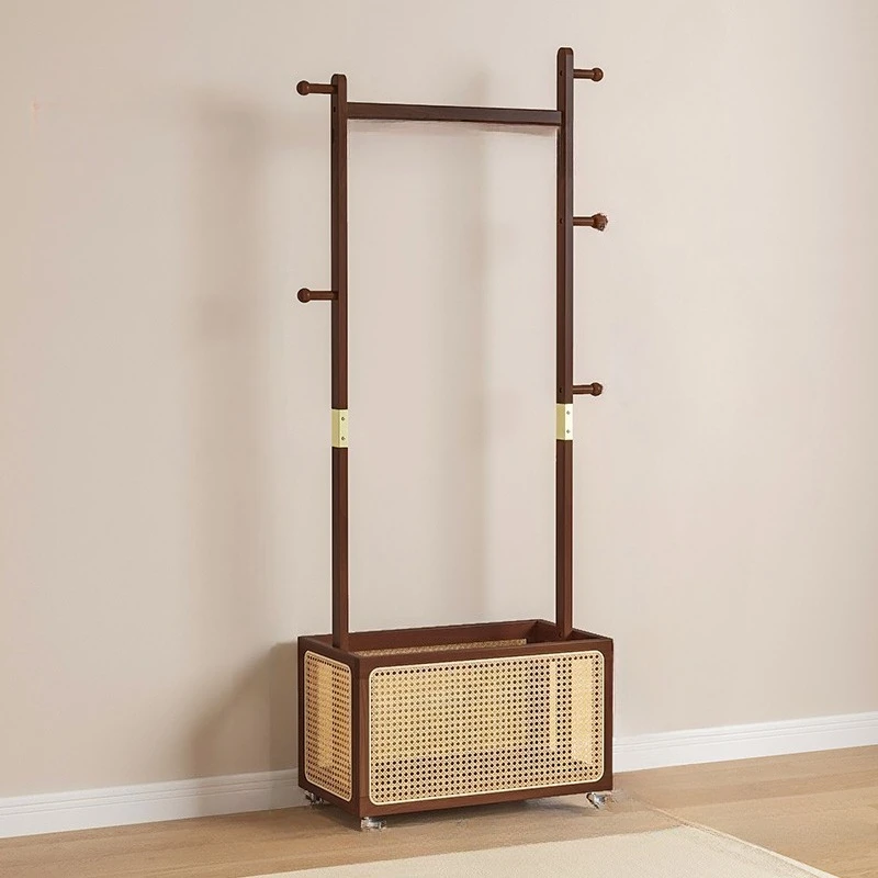 

Removable, solid wood hanger, bedroom, floor-to-ceiling, coat cap, dirty basket, with wheel, storage