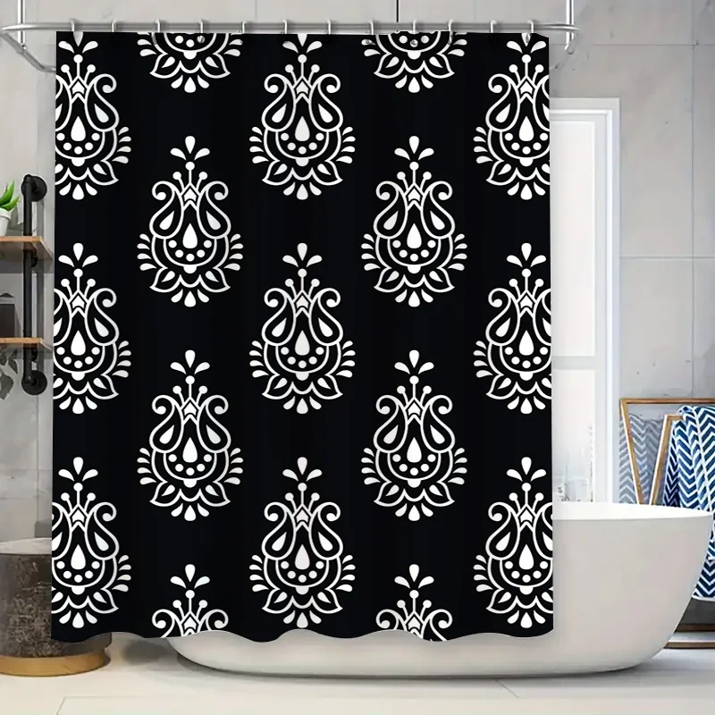 

Роскошный комплект занавесок для душа с белым дамасским узором на черной ткани, декоративная водонепроницаемая занавеска для душа для ванной комнаты, дома