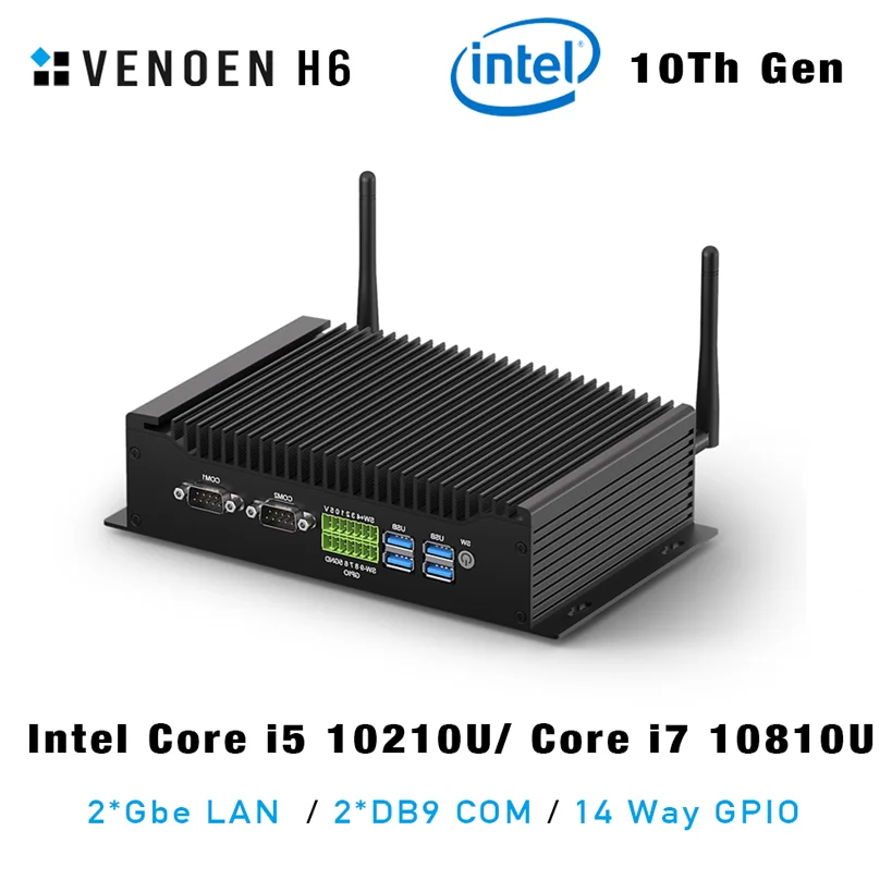 Powerful Mini PC GPIO VENOEN H6 Fanless Systerm 10th Gen Professors 3 Display Output 4K HDMI DP 6 USB 2 Lan  Office Household