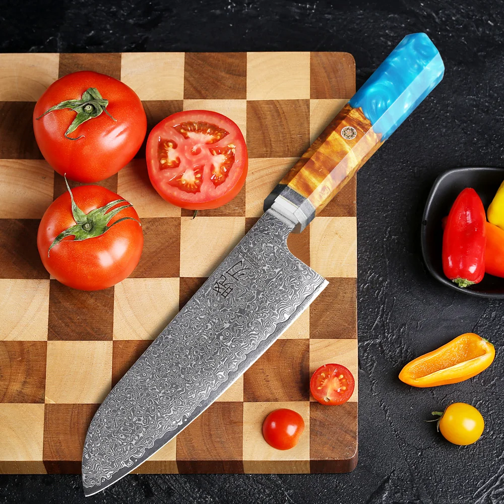 7-inch Japanese Santoku Knife 67 Layer Damascus Steel Professional Chef Knives Kitchen Slicing Vegetable Cleaver Cooking Tools