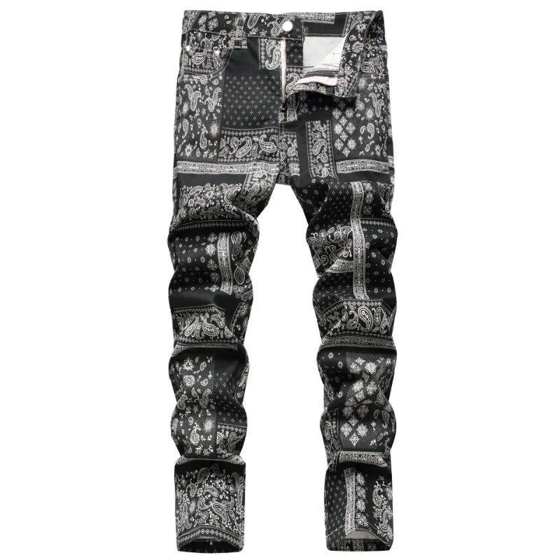 Originele herenpersoonlijkheidsmode elastische 3D-geprinte mid-taille burst kleine broek met rechte pijpen