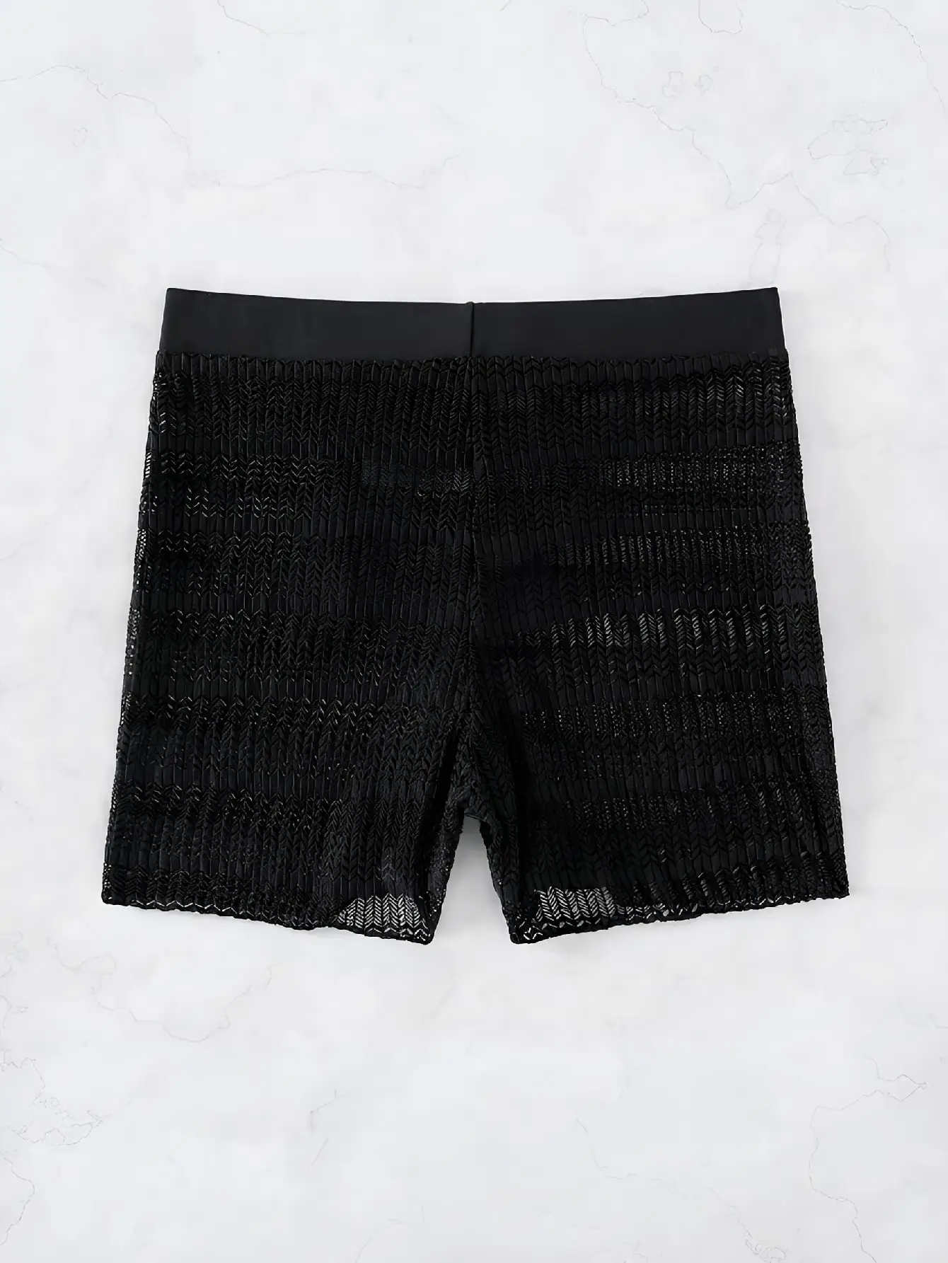 Women Mesh Cover Up Shorts Drawstring Waist Sheer Crochet Lace Swim Cover Shorts Beach Bikini Coverup Bottoms