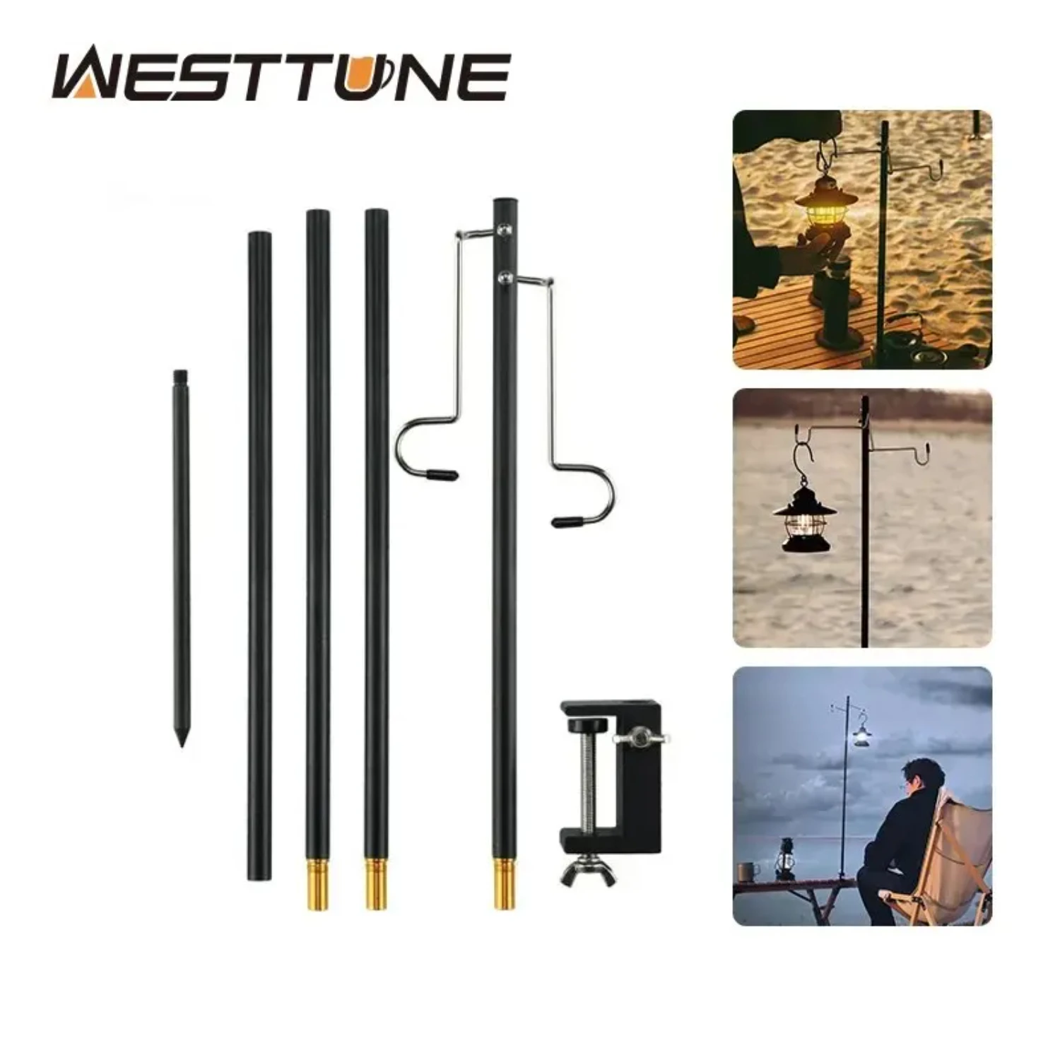 New WESTTUNE 4-Section Camping Lantern Stand Aluminum Alloy Detachable Lamp Pole Portable Outdoor Light Holder Folding Lamp Hang