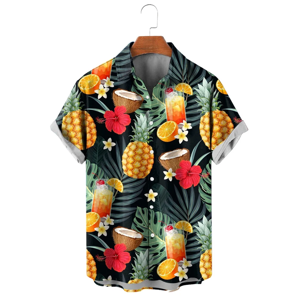 HX Hawaiian Beach Shirts Polynesia Leaf Pineapple Short Sleeve Shirt 3D Graphic Tops Ropa Hombre Men Clothing Dropshipping