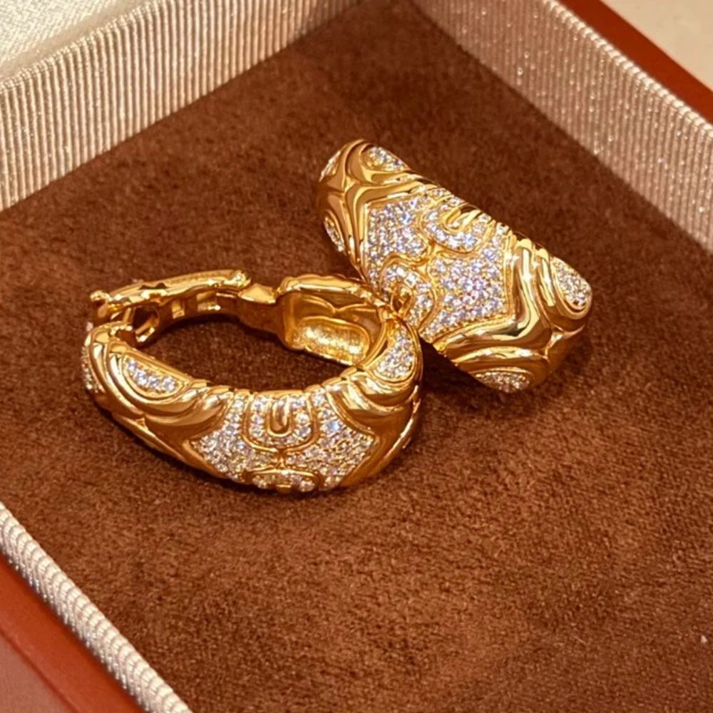 KQDANCE الفاخرة الحرفية الإيطالية الصلبة 925 الفضة 18K مطلية بالذهب عالية الكربون الماس هوب أقراط للنساء حفلة غرامة مجوهرات