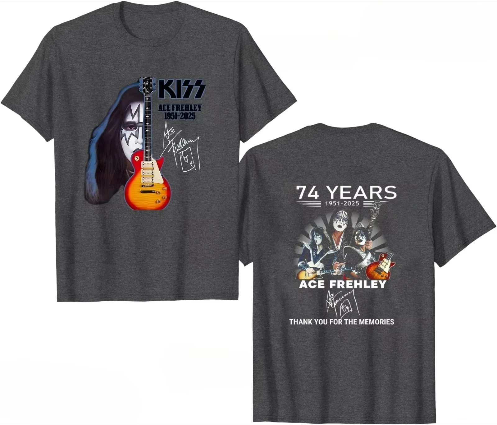 تي شيرت Ace Frehley Legendary 1951-2025 Memories Signature - متعدد الألوان S-3XL للرجال والنساء Y2k