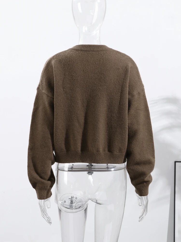 المرأة عادية متماسكة الشوكولاته بالأزرار س الرقبة واحدة الصدر طويلة الأكمام سميكة الدافئة كل مباراة سترة 2025 الخريف تريكو