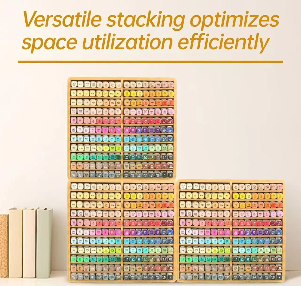 Bamboo Marker Organizer Wooden Desktop Storage Hold 128 Markers Pens Pencils Art Brushes Stationary Organizer Pen Holder - view 6
