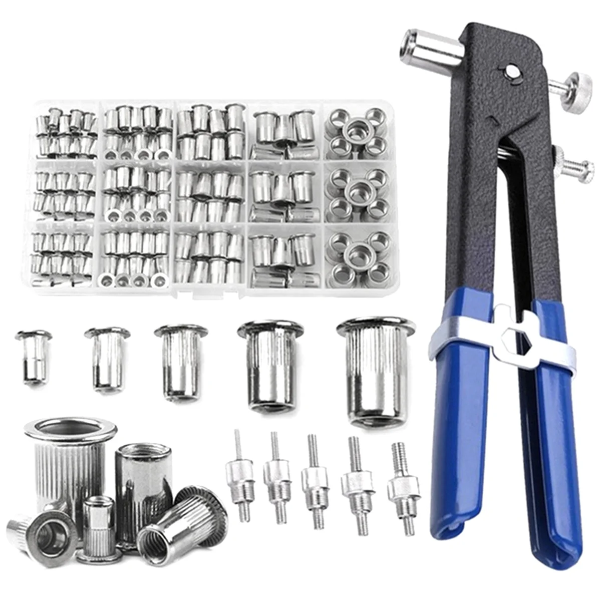 New 150PCS Rivet Nuts Plier Mandrel Kit M3/M4/M5/M6/M8 Nut Rivet Mandrels Repairtool Nut Rivet Plier Set with Pliers