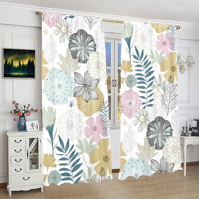 2Pcs- Plant-printed curtains -100% polyester material, suitable for bedroom curtains and living room decoration;