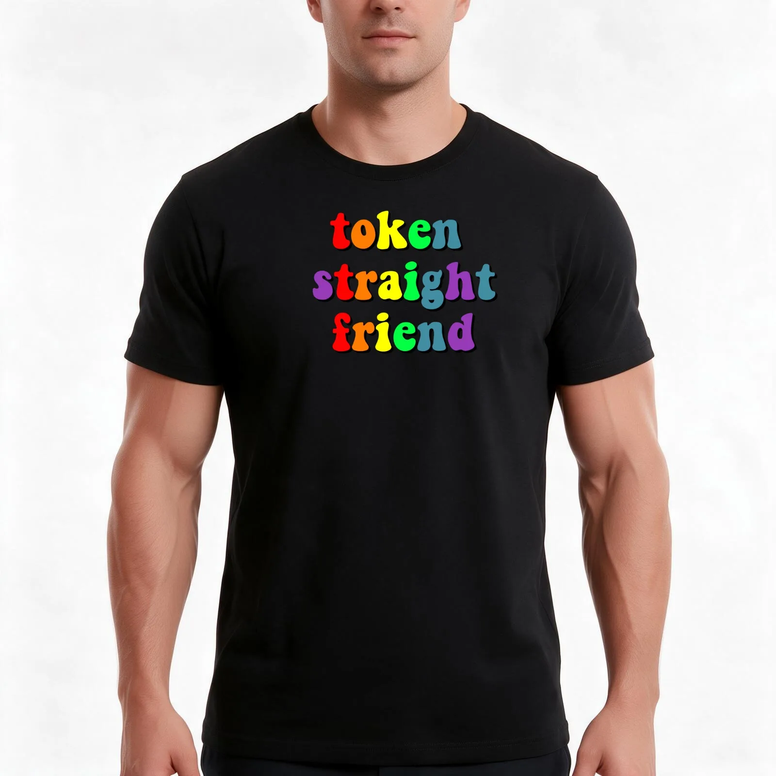 token straight friend T-Shirt, Summer Casual Cotton Tee, Oversized Streetwear Tops, Vintage Graphic Print, Unisex Men Women