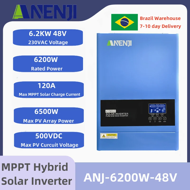 6200W Inversor solar híbrido 220V-230V Pure Sine Wave MPPT 120A Carregador Solar Inversor Doméstico De Dnergia NO BRASIL