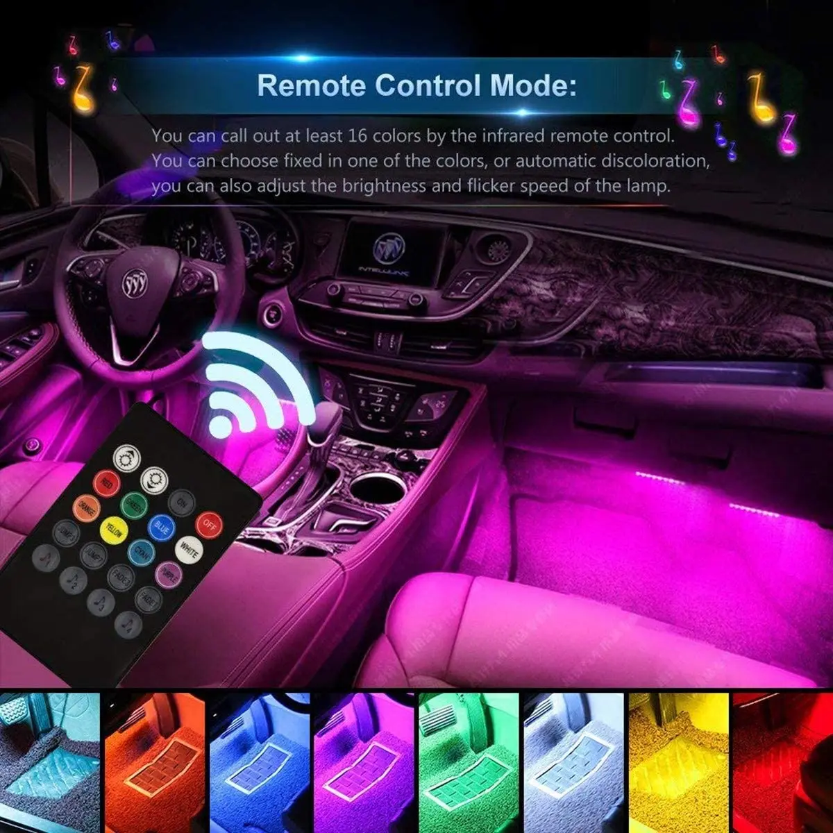 Music Control LED RGB Car Atmosphere Strip Light Interior Floor Under Dash Decoration Ambient Neon Lamp with Remote for Car Auto