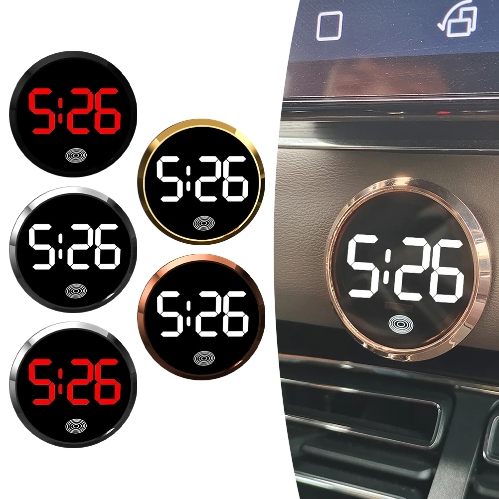 1pc Car Luminous Clock  Automobiles Internal Stick-On Mini Digital Watch Circular LED Electronic Watch Auto Interior Accessories