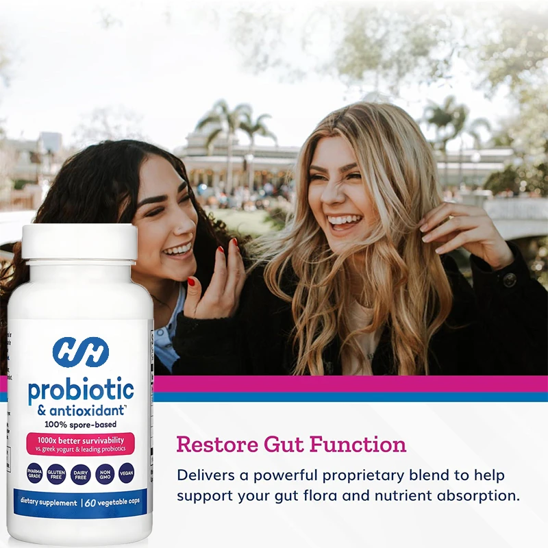 

Пробиотики и антиоксидантные добавки - 100% на основе спор для пищеварения и поддержки иммунитета - Без глютена, 60 капсул