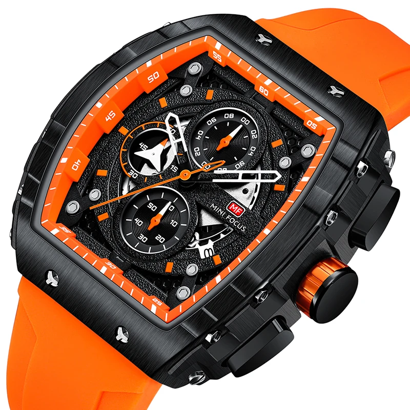 

MINI FOCUS MF0399G Best Selling Men's Sport Quartz Watch Fashion Orange Silicone Strap Waterproof Chronograph Watches