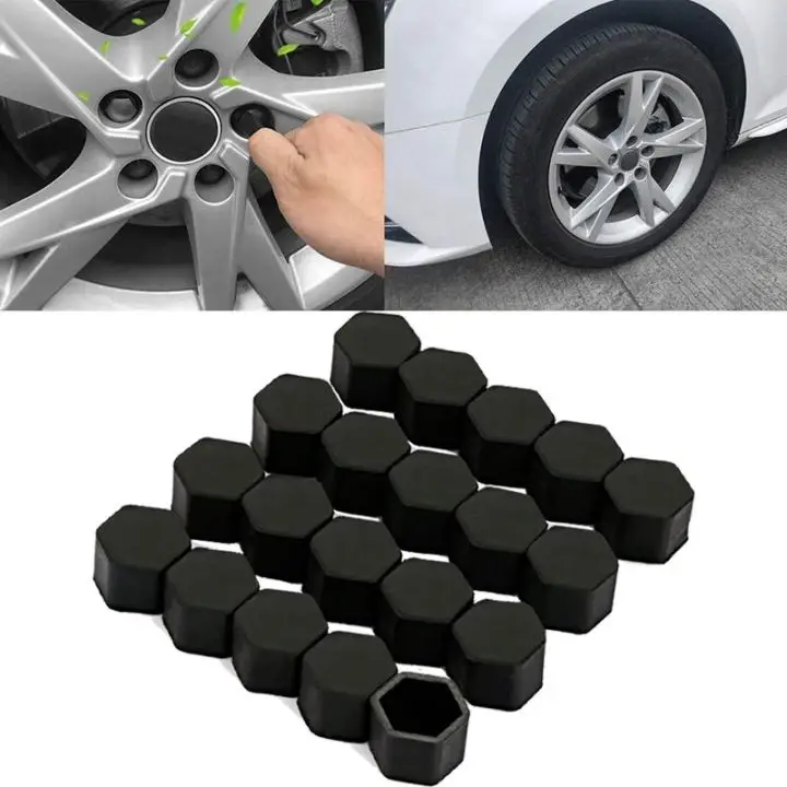 20pcs/set Black color Silicone Wheel Screws Nuts Caps Bolts Cup Covers 15mm 17MM 19MM 21MM