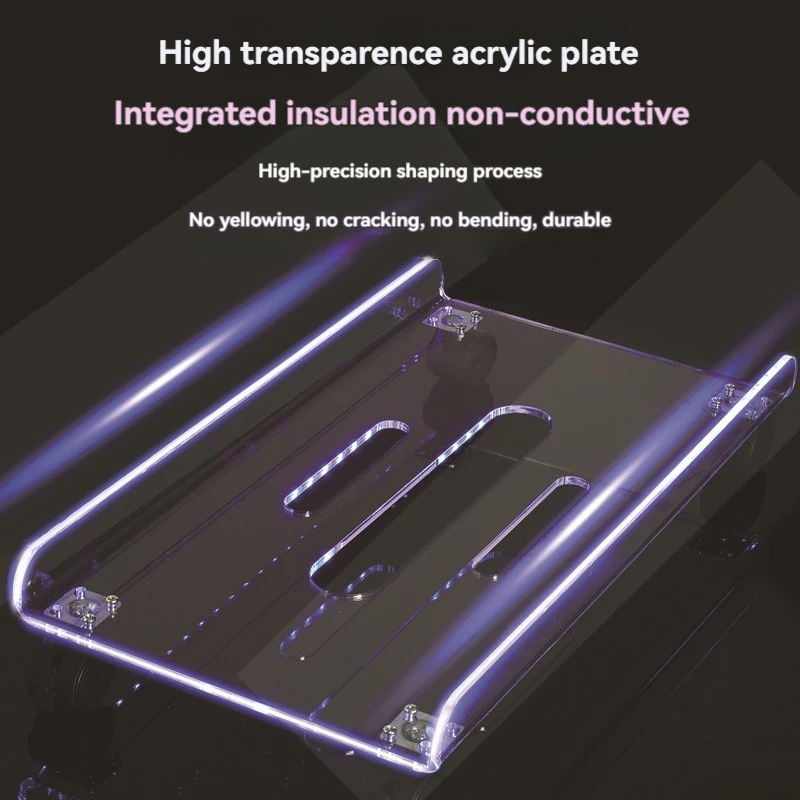 Transparent Desktop Computer Host Bracket Chassis Mobile Heightened Base with Lights with Wheels Cooling Storage Racks