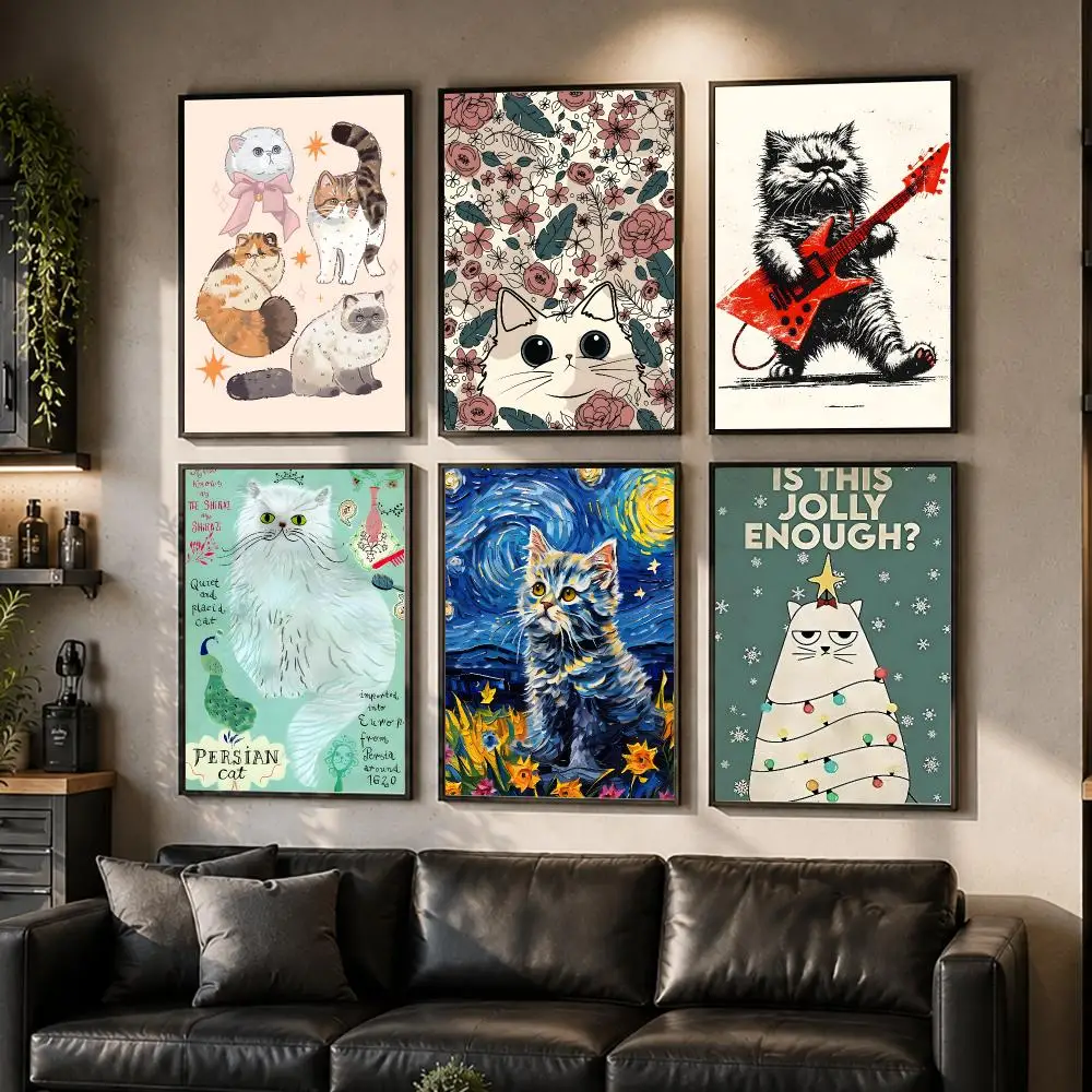 Animals Persian Cat Poster Waterproof Sticky Wall Art Print For Bedroom Living Room Hallway Bar Home Decor
