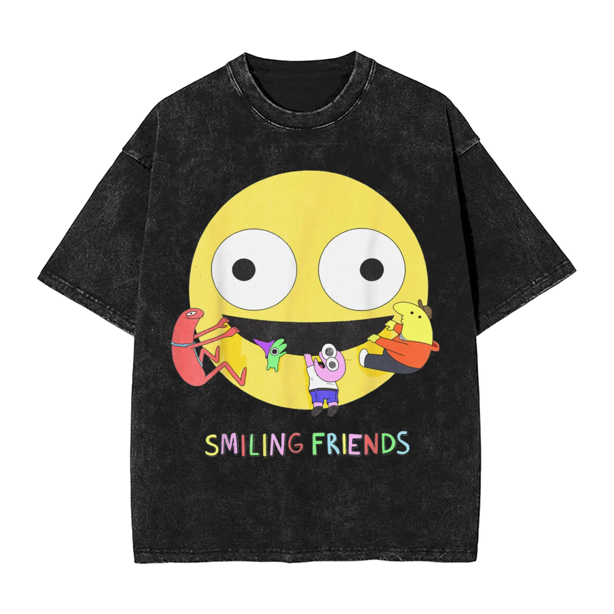 

Улыбающиеся друзья, забавные мужские футболки с героями мультфильмов, винтажная футболка с коротким рукавом, футболки с круглым вырезом, хлопковая Новое поступление, одежда