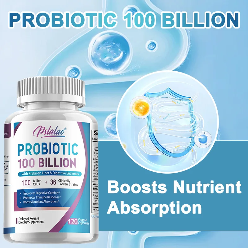 

Probiotics 100 Billion - Nutrient Absorption, Balances Intestinal Bacteria, Promotes Digestive Regularity, Boosts Immunity