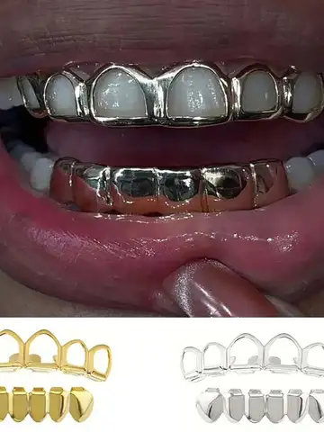 A Set Of Fashionable Six-Tooth Hollowed-Out/Smooth Lower Teeth Hip-Hop Tooth Ornaments, Stage Props, And Festival Gifts