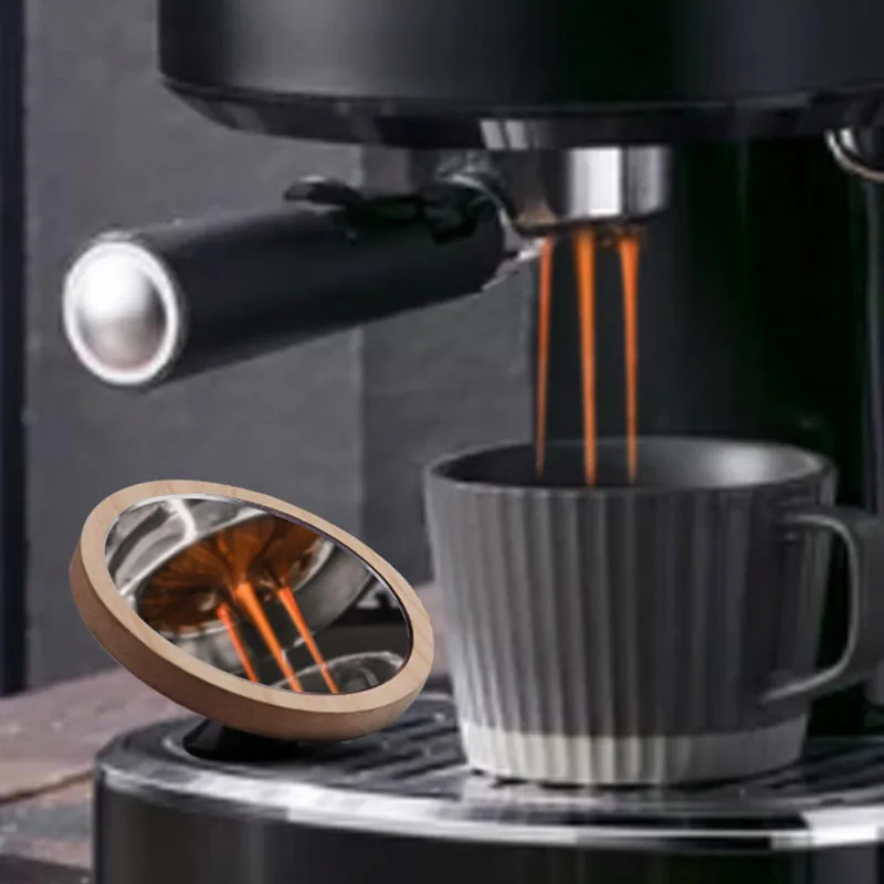 

Espresso Portafilter Lens Flow Rate Observation Wooden Base Magnetic Coffee Tampering Reflective Mirror for Cafe Machine Tool