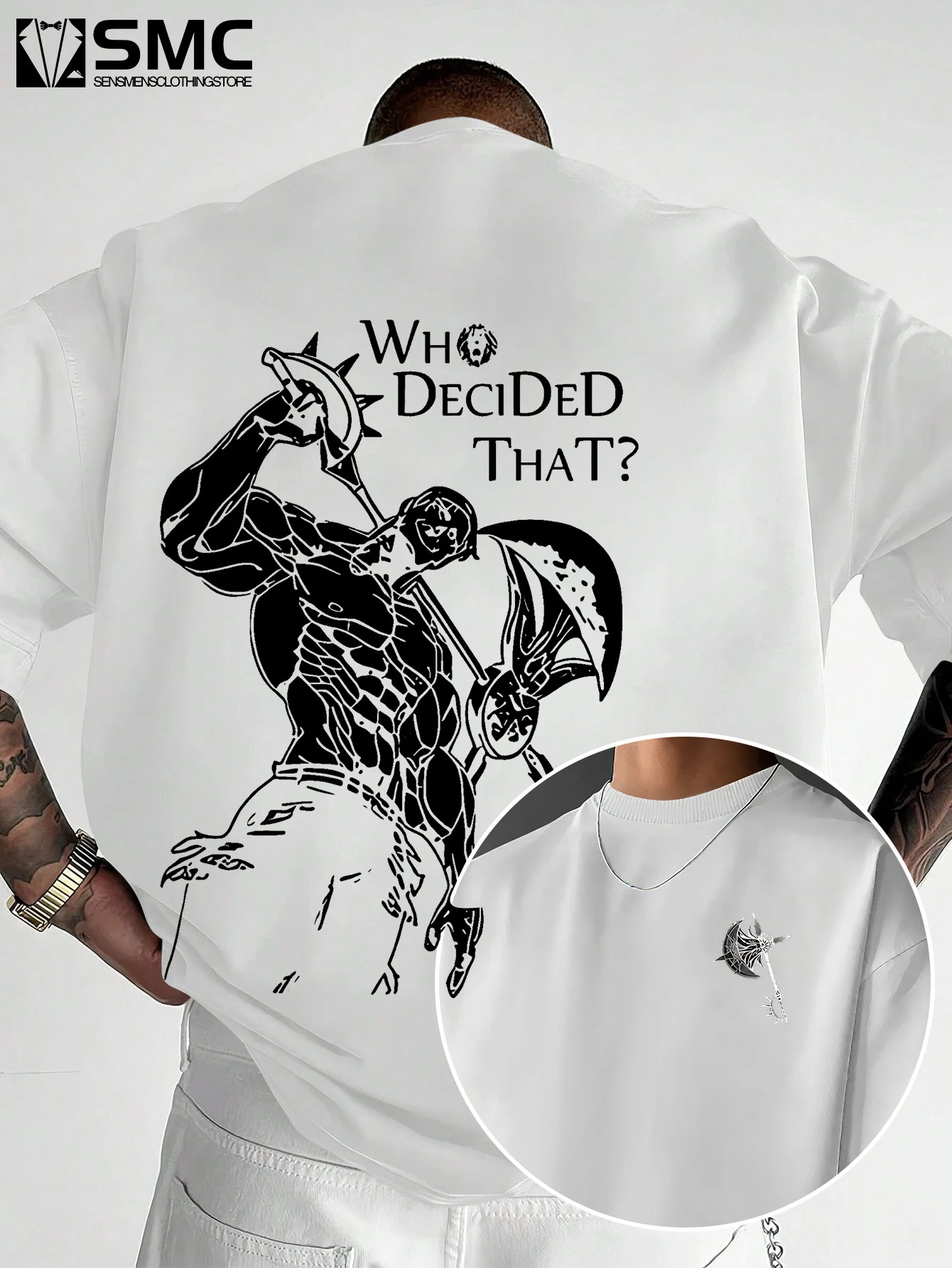 Who Decided That Short-Sleeve T-Shirt Summer New Arrival - Slightly Dropped Shoulder Fit Crew Neck T-Shirt, Men's T-Shirt