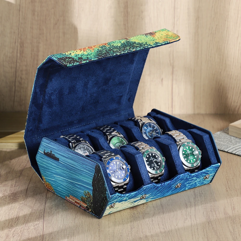 

CONTACTS FAMILY Genuine Leather Watch Case - 6 Slots Custom Watch Box Portable Travel Protector Perfect Gift Choice