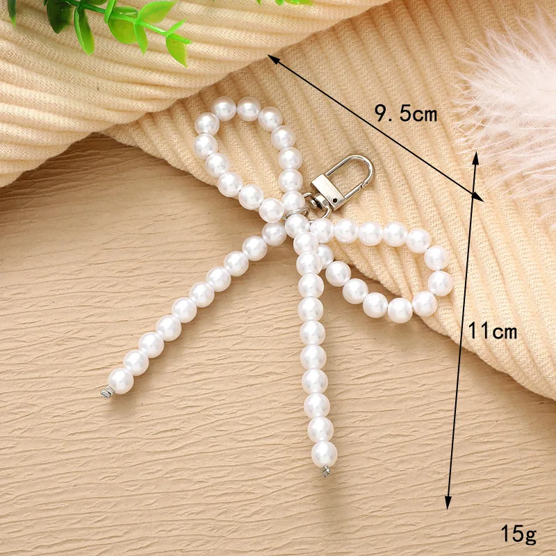

Cute Pearl Bow Keychain Phone Lanyard Chain Pendant Beaded Keyring Keychain Decoration Bags Key Car Charm Accessories Decoration