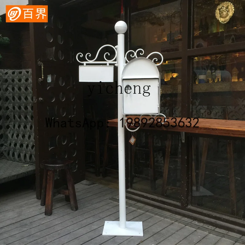 WJ4   Iron Art Villa Mailbox Floor-standing Metal Mailbox Outdoor Rural Road Sign Mailbox