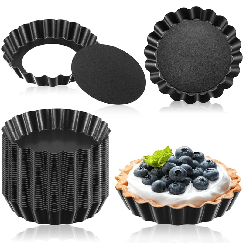 

32PCS 3 Inch Mini Tart Pans Egg Tart Mold With Removable Bottom Round Quiche Pan Mini Pie Pans Bakeware Mold