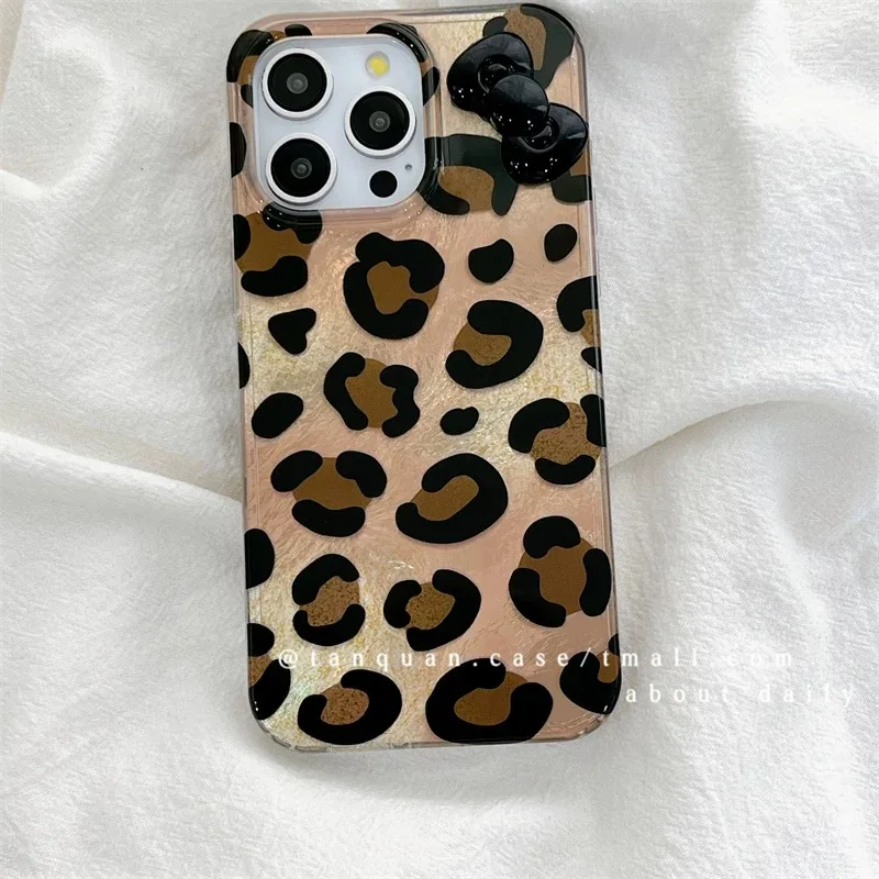 3D Bow Y2k Leopard New Phone Case For Vivo V30e V30 V29e V27 V29 V25 V21e V23e S16 S17 S15 Pro 4G 5G Feather Texture Back Cover