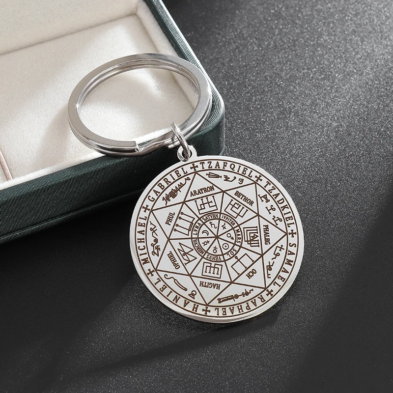 Classic Stainless Steel Seven Archangels Seal Solomon Kabbalah Amulet Pendant Key Ring Jewelry Fashion Protection Car Keychain